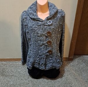 Chadwicks Charcoal Button-Up Cowl Neck Sweater